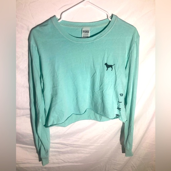 PINK Victoria's Secret Tops - Victoria Secret PINK Women’s Blue Long Sleeve Crop Top Shirt.Preloved.